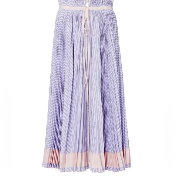 NWT Adam Selman Spring Affair Pleated Tank Dress Blush Striped Midi A-Line Sz 6 - Picture 2 of 7